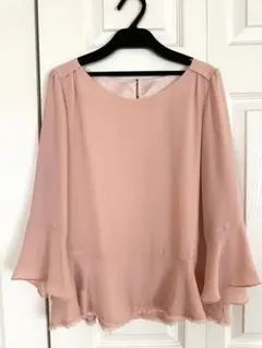 【any sis】ピンク シフォン 七分袖ブラウス 裾レース付き Mサイズ