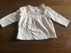 アイボリー 刺繍 長袖Tシャツ 70-80cm