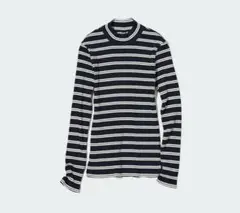 【美品】UNIQLO リブボーダーハイネック T 長袖 ネイビー L