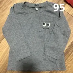 95 ブルーグレー 長袖Tシャツ キャラクター刺繍