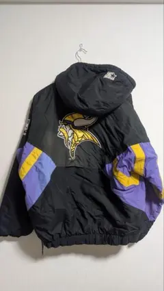 90s NFLスターターバイキングスハーフジップナイロンジャケット中綿USA古着