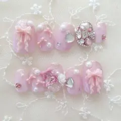 現品❤囲み埋め尽くしビジュー ワンホン 量産型 フレンチガーリー ネイルチップ