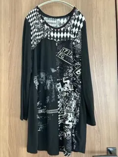 グラフィックプリント 長袖チュニック ブラック/ホワイトのサムネイル