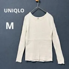 UNIQLO ホワイト M コットンカシミヤ　リブクルーネックセーター　長袖のサムネイル