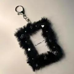 y2k トレカケースデコ ファー シルバー 星 リボン キーホルダー黒
