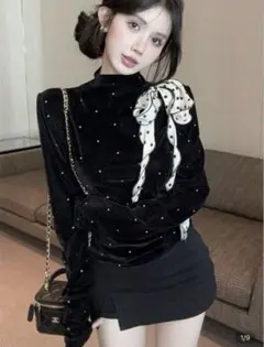 shein トップス 黒 ドット柄