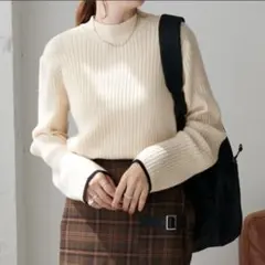 DISCOAT リブ ハイネック ニット アイボリー M