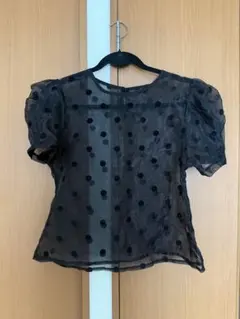SHEIN ブラックドットシースルーブラウス パフスリーブ 半袖