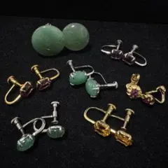 ね*こ様 アメジスト 翡翠 カラーストーン アンティーク イヤリング 7点 まと