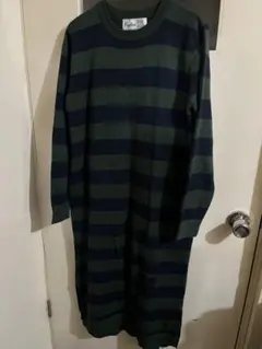 Rydia/ダークグリーン・ネイビー ストライプ ロングニットワンピース