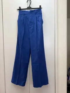 GU 青色プリーツ入りワイドパンツ S