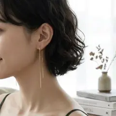 【新品】韓国　イヤリング ノンホール スネークチェーン　結婚式　大人綺麗め