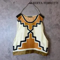 美品 アルベルタフェレッティ 44 シルク100% シフォンブラウス 総柄