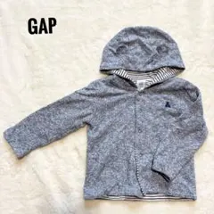 GAP フード付きリバーシブルニットパーカー　アウター　グレー　ボーダー　80