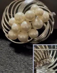 洋銀刻印エレガント 銀製材質12個パールブローチ　年代物ビンテージvintage