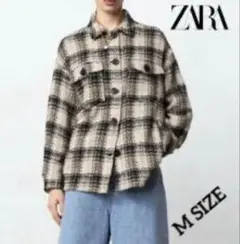 ZARA ツイードチェック ジャケット M ベージュ オーバーサイズ アウター