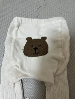 クマの顔刺繍 ホワイトベビータイツ