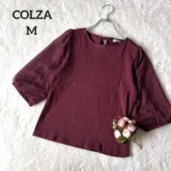 コルザ◇パフスリーブ カットソー チュール袖 リブトップス ワインレッド M