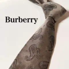 【美品】 Burberry バーバリー ペイズリー柄 シルバー系 ネクタイ