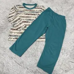 列車柄パジャマ 120cm アイボリー/ターコイズ