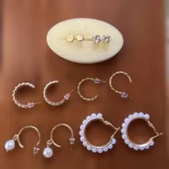 y*d様 【まとめ売り】パールとゴールドのフープピアス6ペアセット