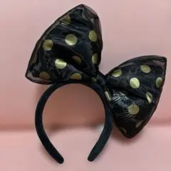 東京ディズニーリゾート ミニーマウス 水玉 リボンカチューシャ ブラック 黒