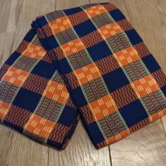 チェック柄 半幅帯 青・オレンジ