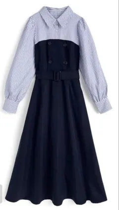 GRLベルト付きストライプ柄シャツドッキングワンピース