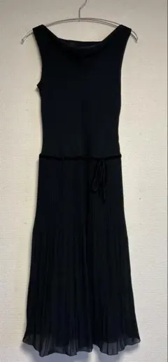 ♡peyton place♡黒ノースリーブワンピース　ウエストリボン付き　M