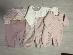 ピンクのロンパース・カバーオール3点セット　2wayオール