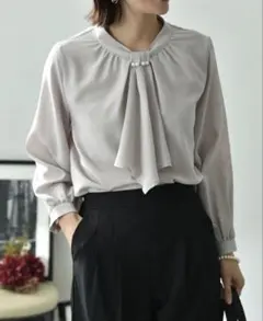 INTERPLANET モスクレープスカーフタイパール付9分袖ブラウス