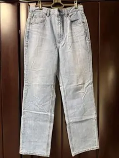 GU ジーユー ハイウエストストレートジーンズ L ライトブルー レディース