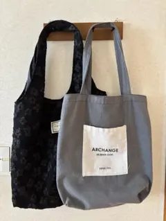 花柄ブラック グレー　トートバッグ2点セット