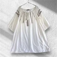 チャオパニック エスニック 刺繍 チュニック ブラウス M 薄ベージュ レーヨンのサムネイル