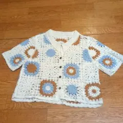 PREMIUM グラニースクエア編み 半袖カーディガン