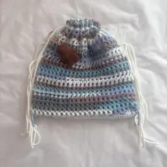 【ハンドメイド・完成品】ナップサック　メッシュ　バッグ　リュック　編み物　毛糸