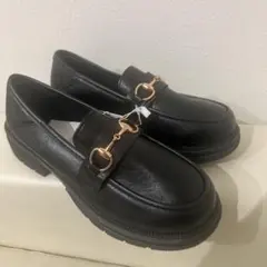 【新品】ブラック 厚底　ローファー　24.5cm-25cm