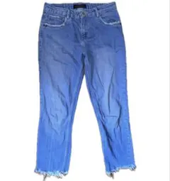ZARA フリンジ裾 デニム ジーンズ ライトブルー ダメージ