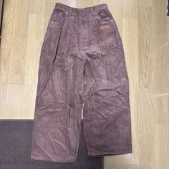 ブラウン コーデュロイ タック入り ワイドパンツ 古着