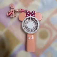 ディズニー　ミニーデザイン　光るハンディファン ピンク
