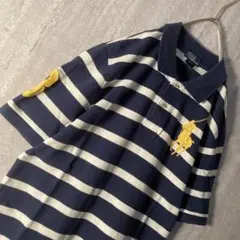 ポロラルフローレン メンズシャツ 半袖 ポロシャツ 刺繍ロゴ 太ボーダー 紺色