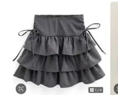 インパン裏地付きストライプ柄リボンティアードミニスカート[ta207]