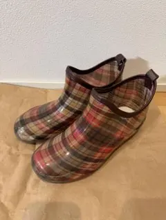 チェック柄　ショートレインブーツ　長靴 Ｌ　24㎝