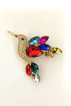 新品✨ ハチドリ ブローチ カラフル ラインストーン ゴールド
