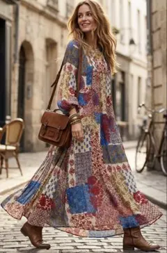 ZARA ザラ　ロングワンピース　パッチワーク　ペイズリー　花柄　人気　完売