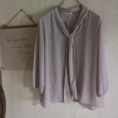 9 美品　リボン付きブラウスくすみピンク