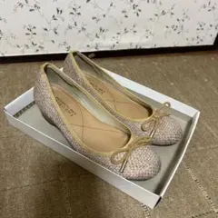 ピンクベージュ　リボンバレエシューズ　レディースMサイズ