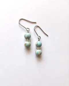 空色ターコイズとロンデルのピアス/樹脂フック/ノンホール/サージカルステンレス