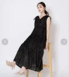 NOELA ジャガードカシュクールワンピース ブラック