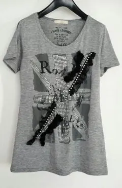 インタープラネットウイング 半袖Tシャツ レース ビジュー パール グレー Mのサムネイル